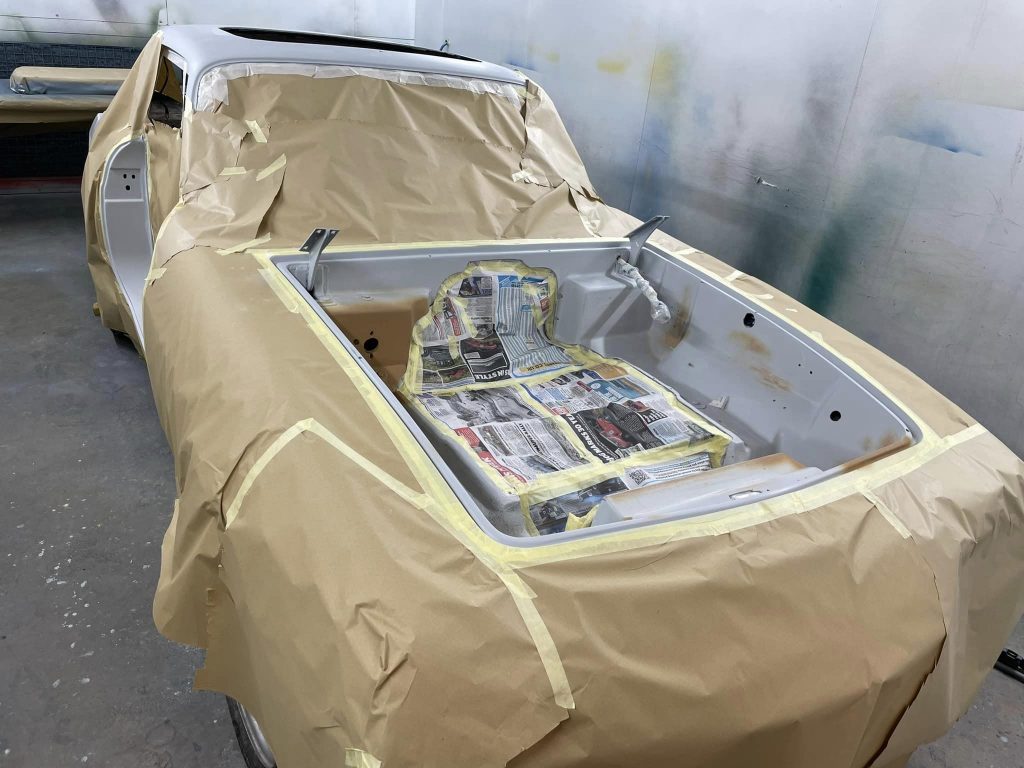 engine bay of scimitar being painted